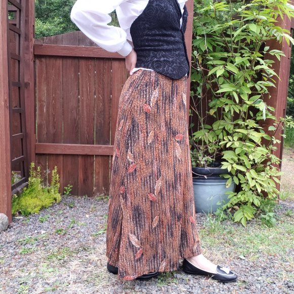 Vintage 90's Notations Fall Vibes Leaf Print Maxi Skirt Size Large - Picture 5 of 11